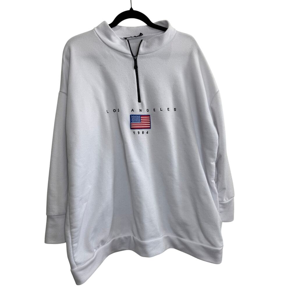 Women's White Pullover Sweatshirt Zipper Los Angeles Olympics 1984 18 XL